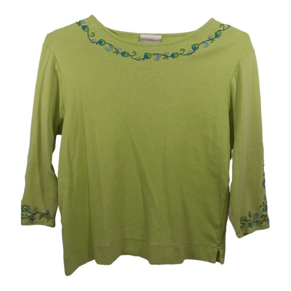 Green Top with Embroidered Sleeve and Neckline by Coldwater Creek Size Large